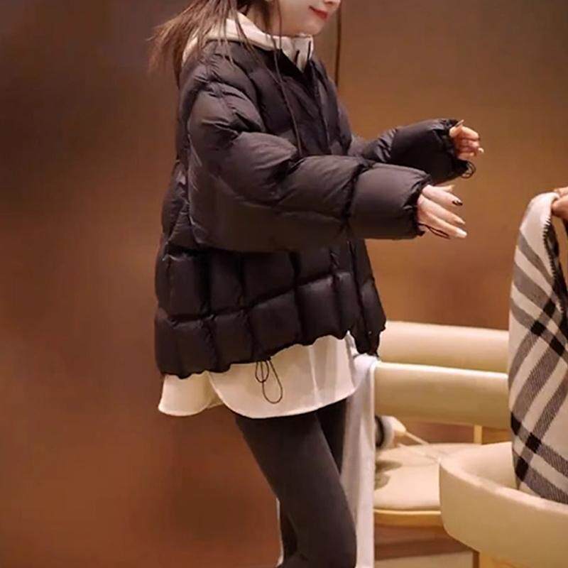 新品韩版时尚高级感纯色棉服女春季新款保暖宽松圆领设计感面包服