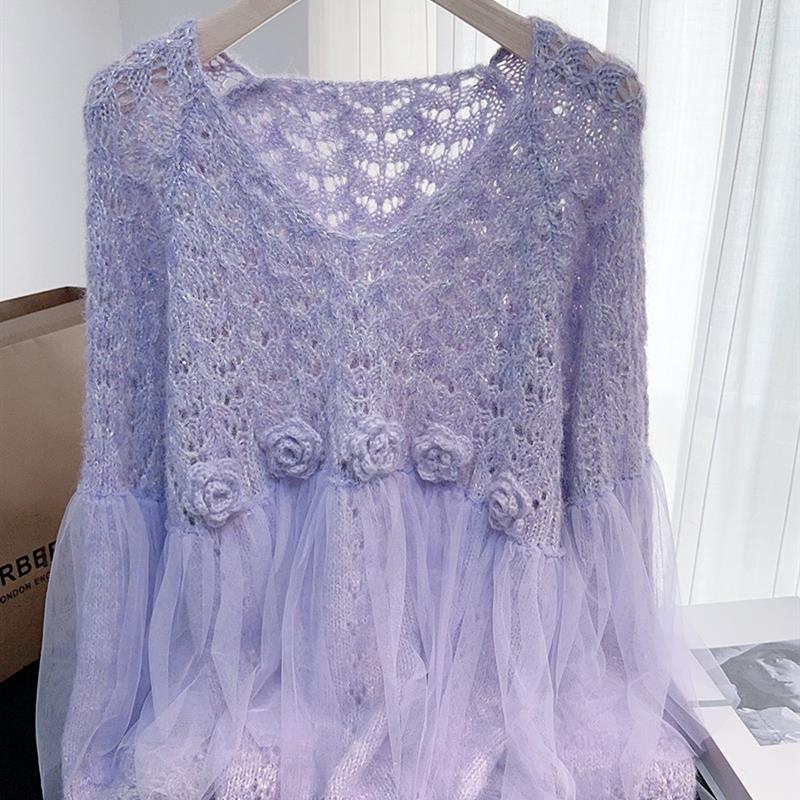 新品立体花朵长袖针织衫毛