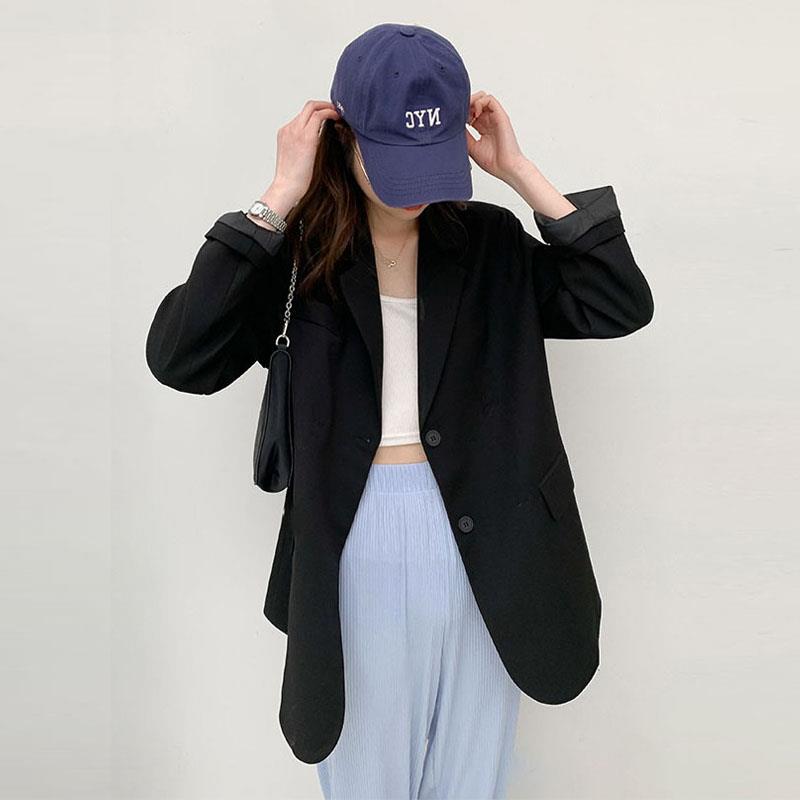 新品网红粉色西服女士百搭春秋外套上衣小个子韩版宽松休闲西装in