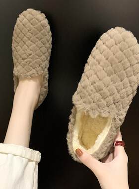 新品毛毛鞋女冬外穿2026秋新款加绒保暖棉鞋百搭冬天孕妇一脚蹬豆