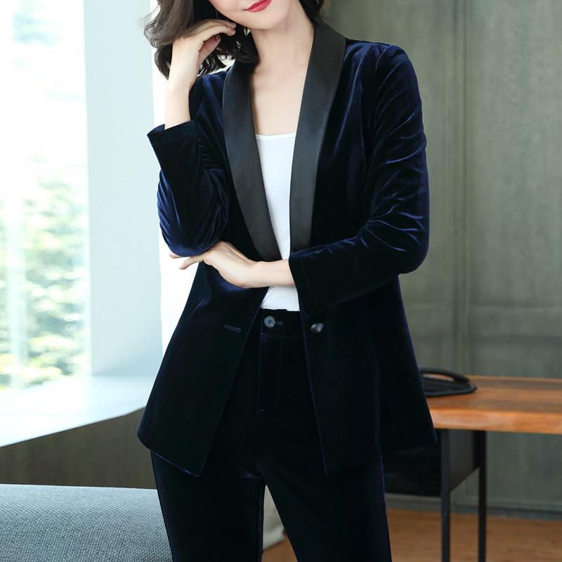 新品2026秋装新款金丝绒西装套装女休闲时尚修身上衣小西服西服外