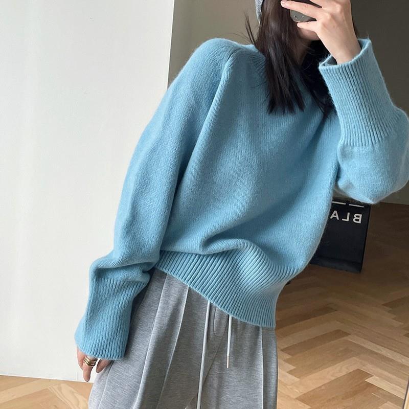 新品韩版简约白色圆领套头