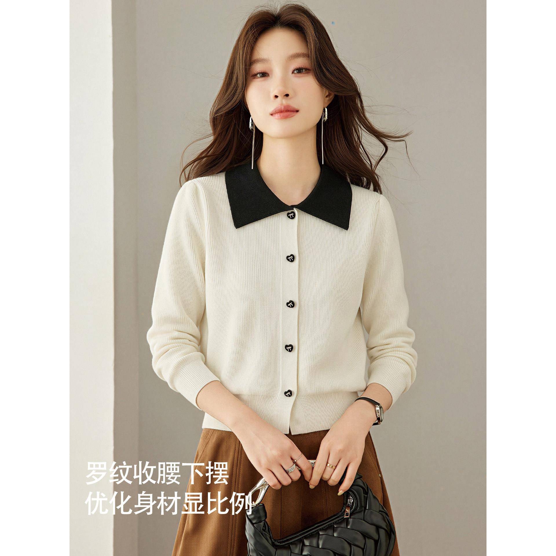 新品撞色翻领针织开衫秋季女装2026新款洋气显瘦短上衣高级感毛衣