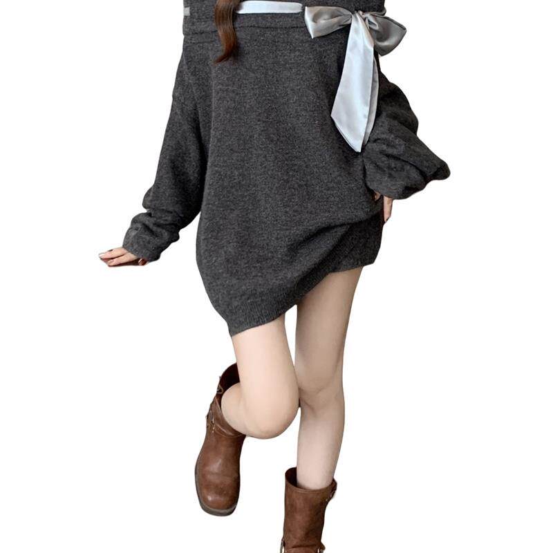 新品春秋搭配一整套女大码胖mm时尚一字领露肩针织衫毛衣短裤子两
