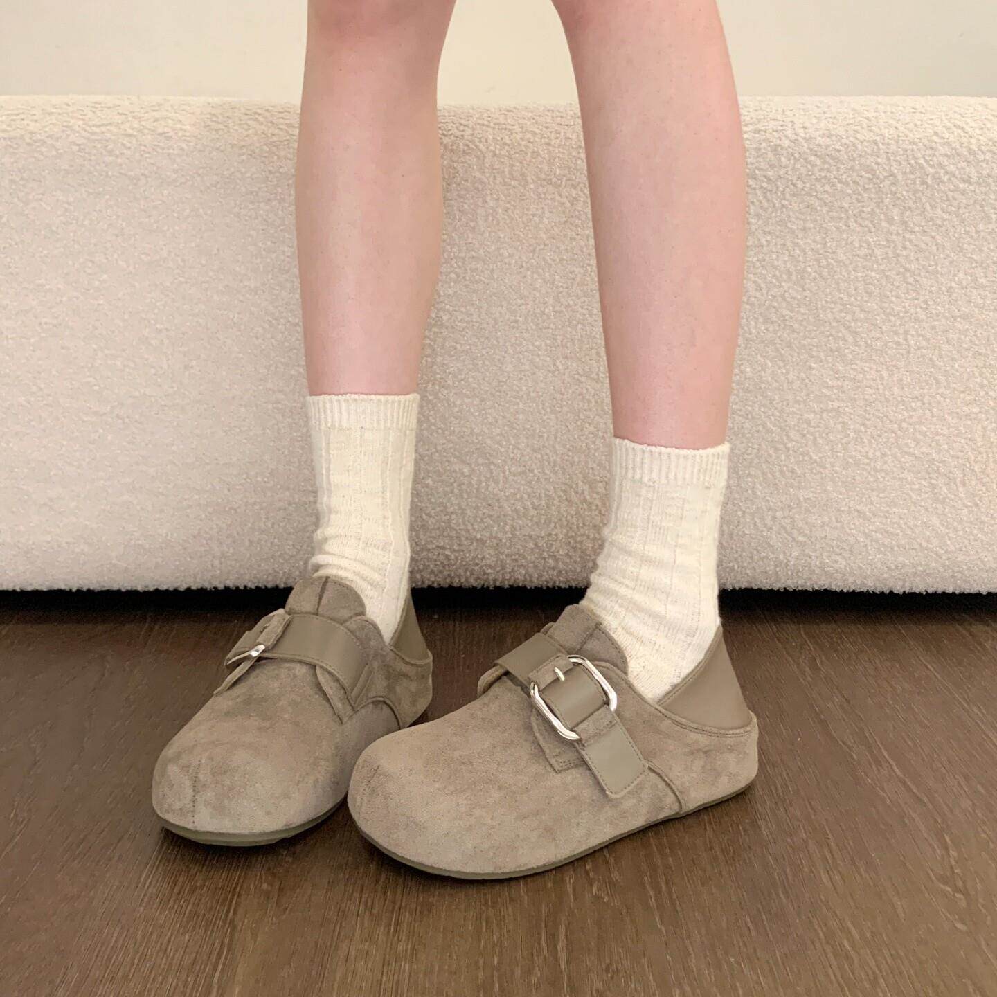 新品巨好看厚底内增高全包勃肯鞋女2026新款春季一脚蹬乐福鞋两穿