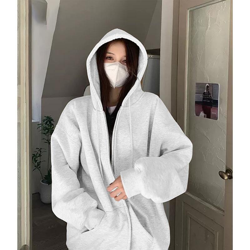 新品杏色宽松休闲卫衣2026新款爆款春秋女装大码拉链开衫外套薄款