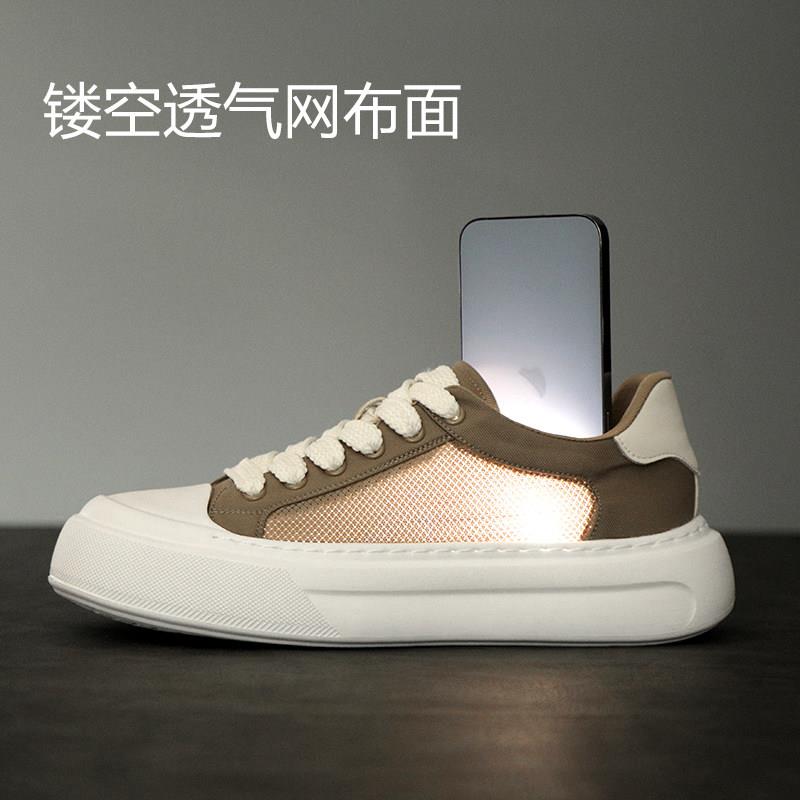 新品男鞋夏季透气休闲板鞋韩版百搭厚底网面运动帆布鞋高级感夏天