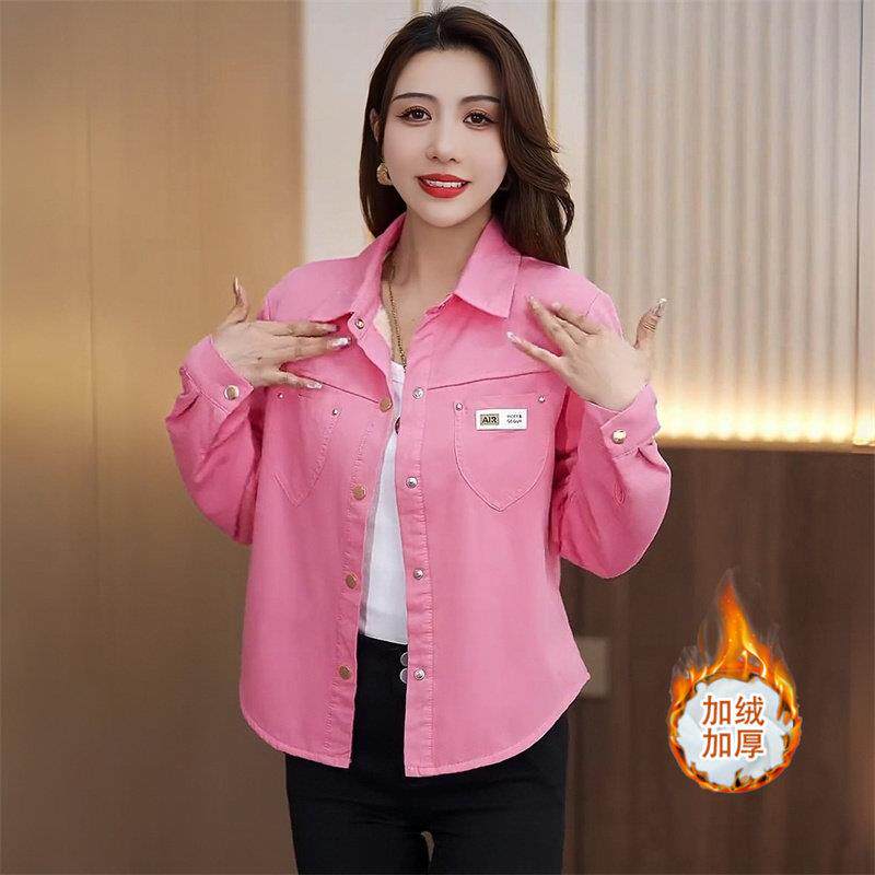 新品小个子加绒加厚短外套女士秋冬新款气质保暖衬衫时尚休闲百搭