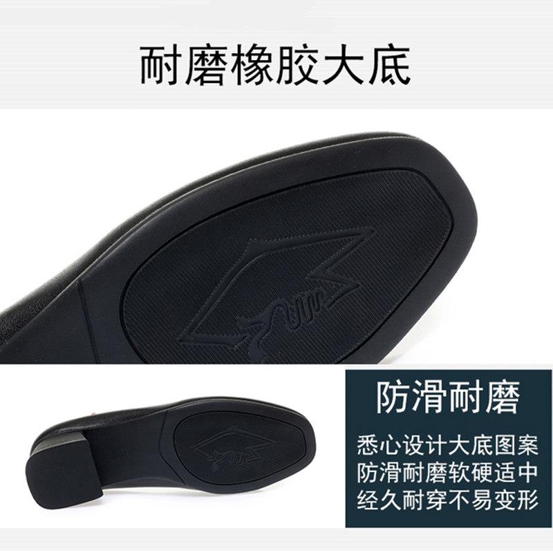 新品方头白色软底工作鞋女黑色正装面试中跟上班通勤女士皮鞋单鞋
