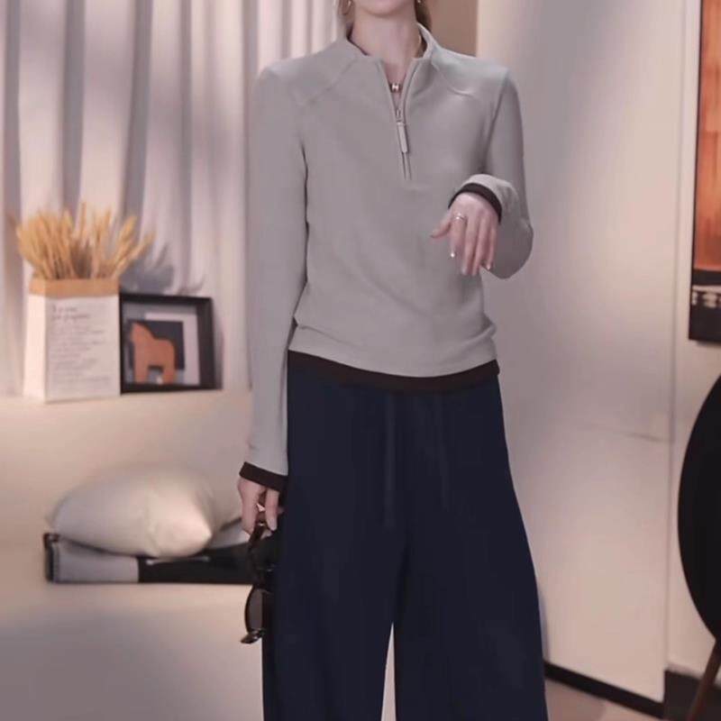 新品大码半拉链立领撞色长袖卫衣女款2026秋季胖mm修身显瘦高级感