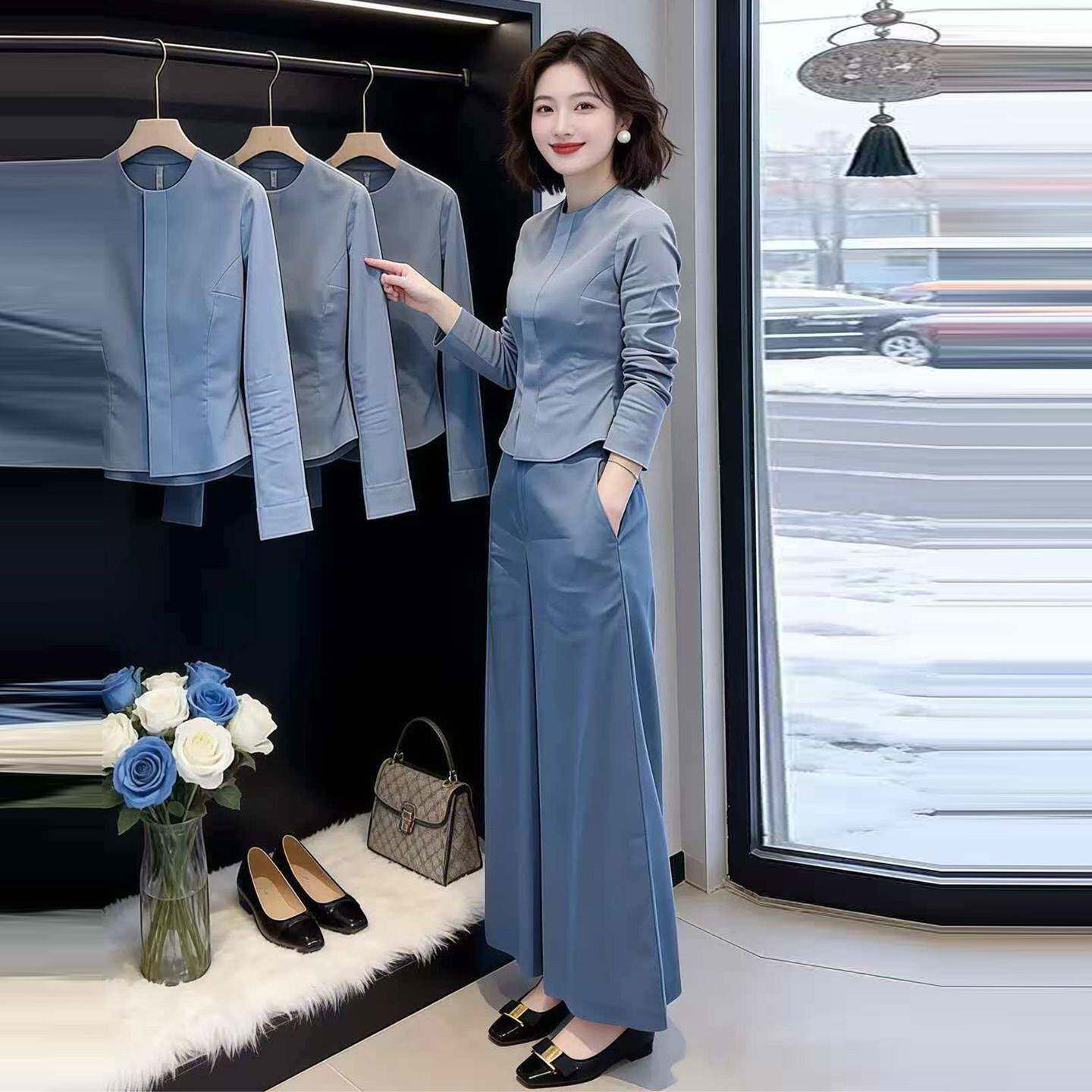 新品时尚洋气套装女2026春季新款修身小香风衬衫上衣阔腿裤显瘦两