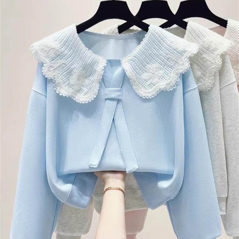 新品15初中学生13少女秋季长袖卫衣新款12岁女大童娃娃领甜美洋气