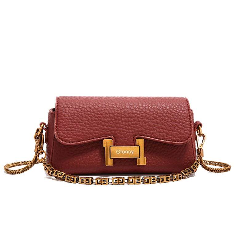 新品红色女士包包2025新款潮高级感小众设计百搭斜挎包时尚链条小