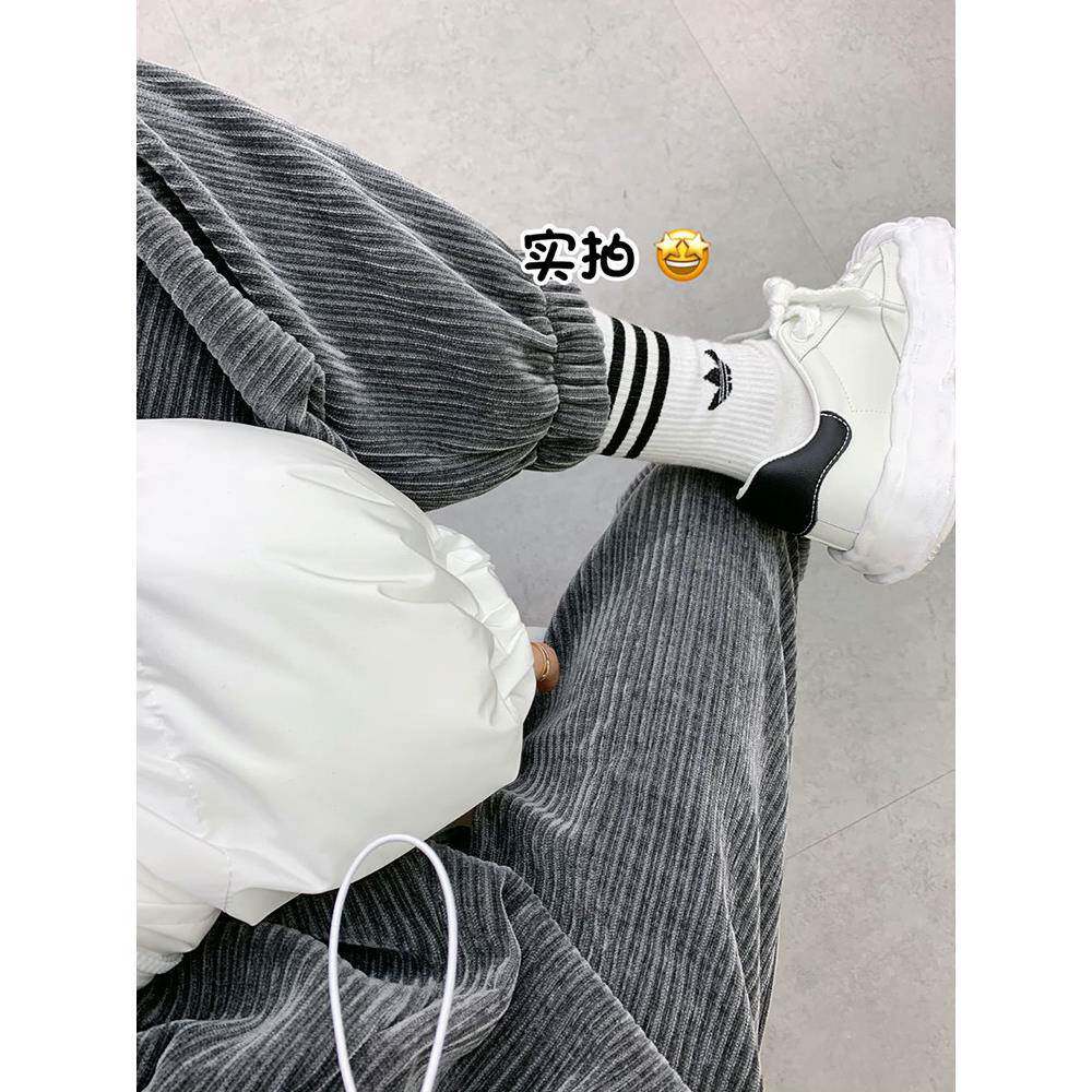 新品奶奶灰灯芯绒运动裤女春秋季2026欧货宽松大码休闲哈伦裤条绒