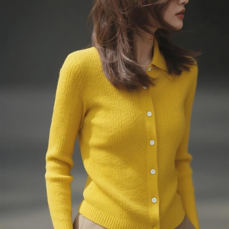 新品复古风绝美黄色Polo领
