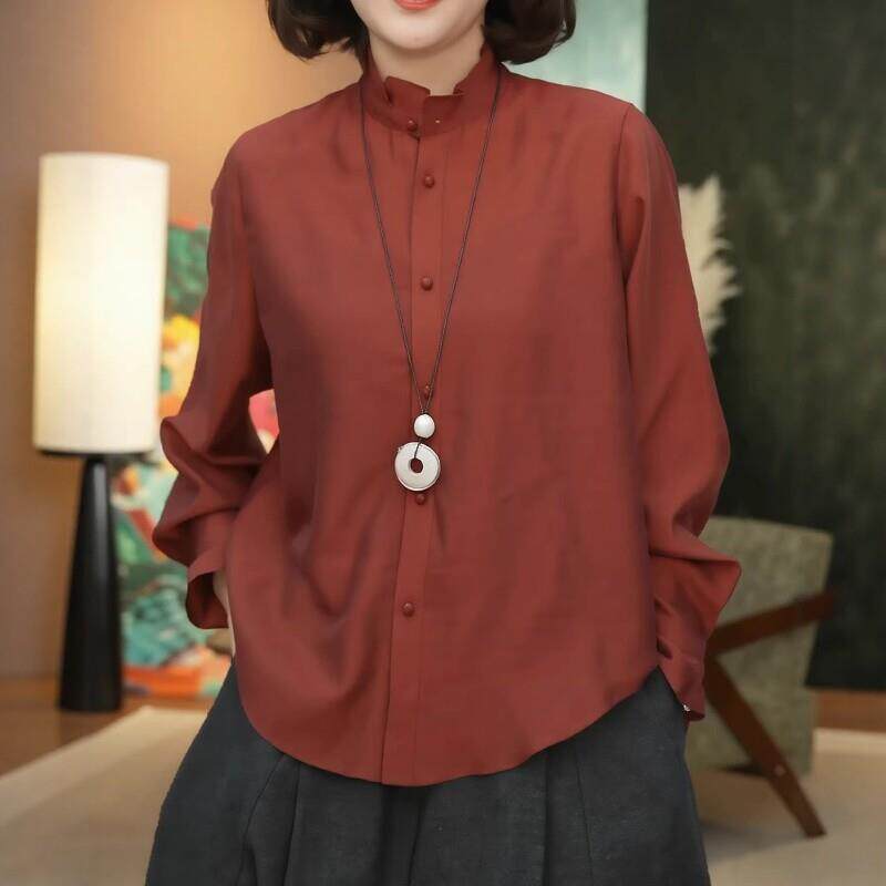新品大码立领长袖衬衫衬衣女2026早秋新款胖MM宽松显瘦气质百搭上