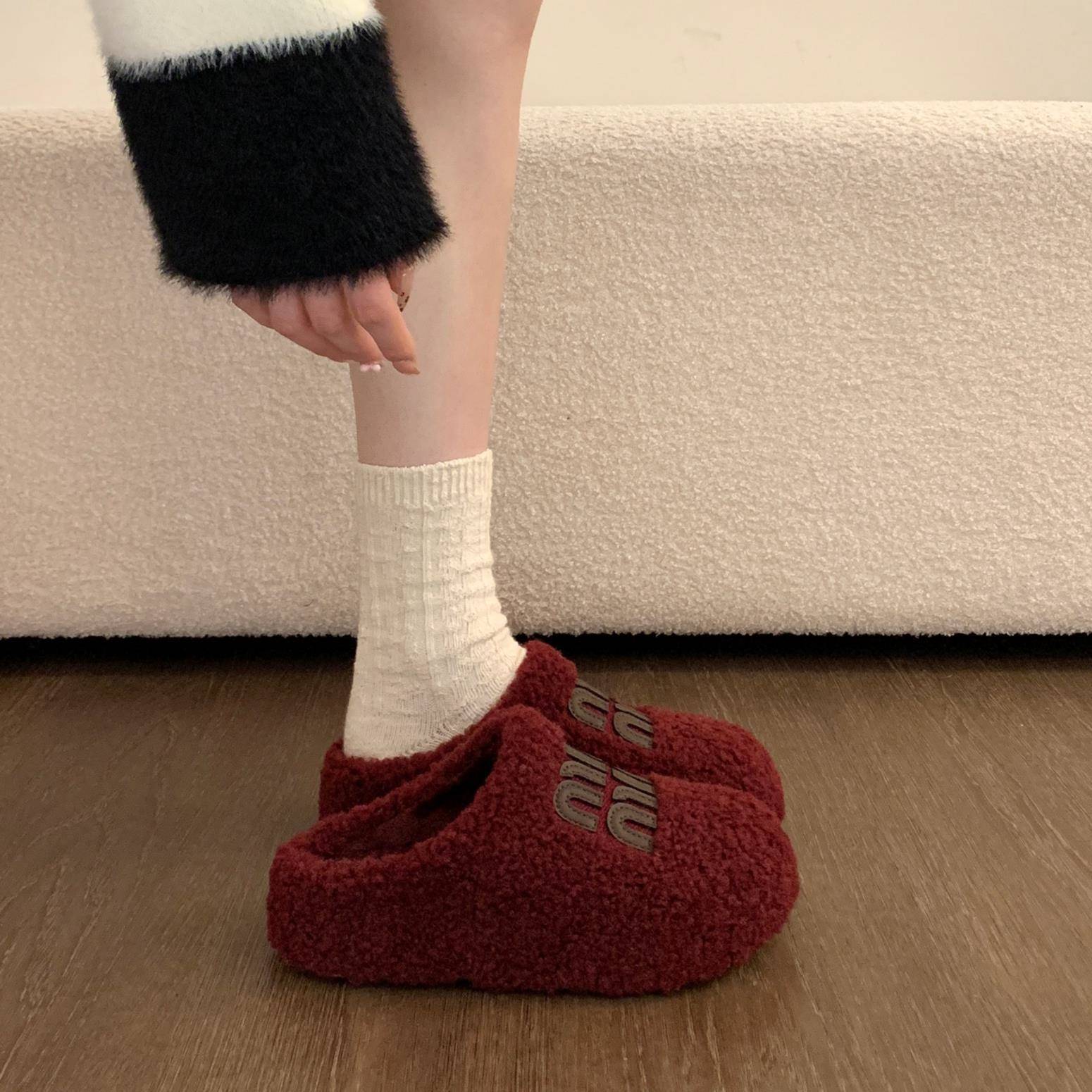 新品巨好看厚底加绒勃肯鞋孕妇包头半拖毛毛鞋棉拖鞋女冬外穿2026