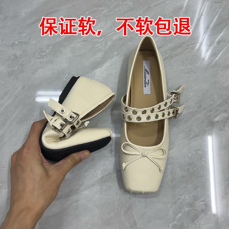 新品米小岚女鞋方头玛丽珍单鞋女软底2026新款春秋法式黑色浅口平