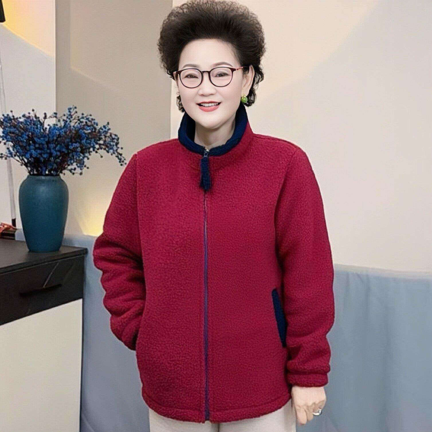 新品妈妈装棉衣冬季新款颗粒绒外套时尚洋气加绒加厚保暖中年女装