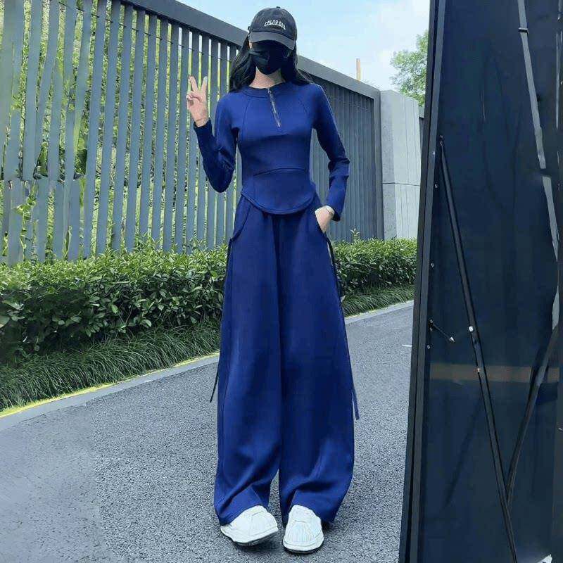 新品休闲运动风时尚套装女士秋冬新款加绒加厚T恤设计感香蕉裤两