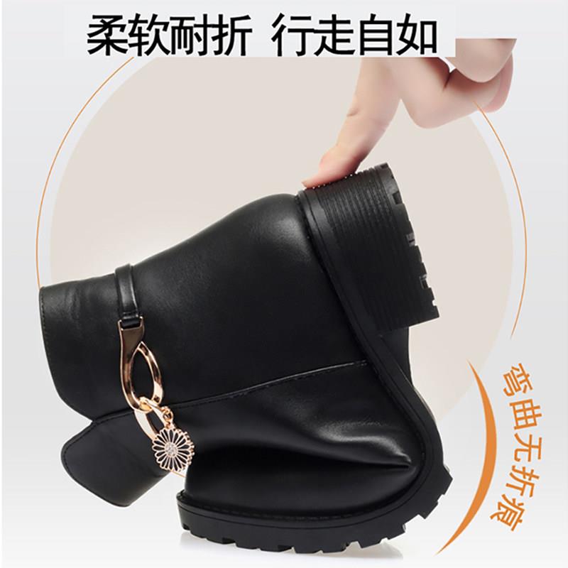 新品秋冬季老人软底加绒短靴女工作鞋黑色皮鞋靴子中年妈妈鞋棉鞋