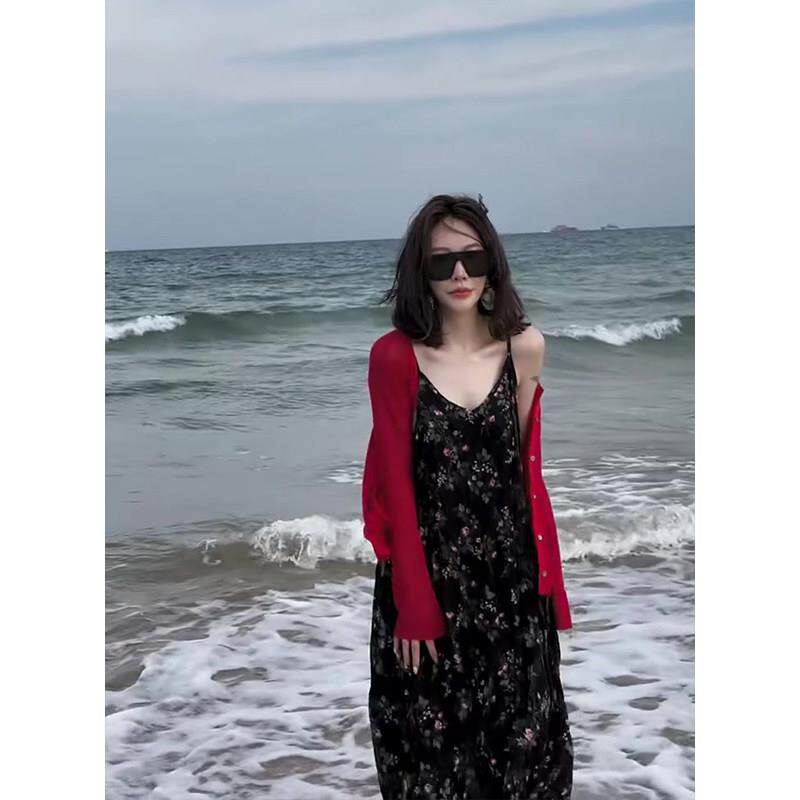 新品网红同款时尚高级感韩系套装女春季新款显瘦碎花吊带裙外披两