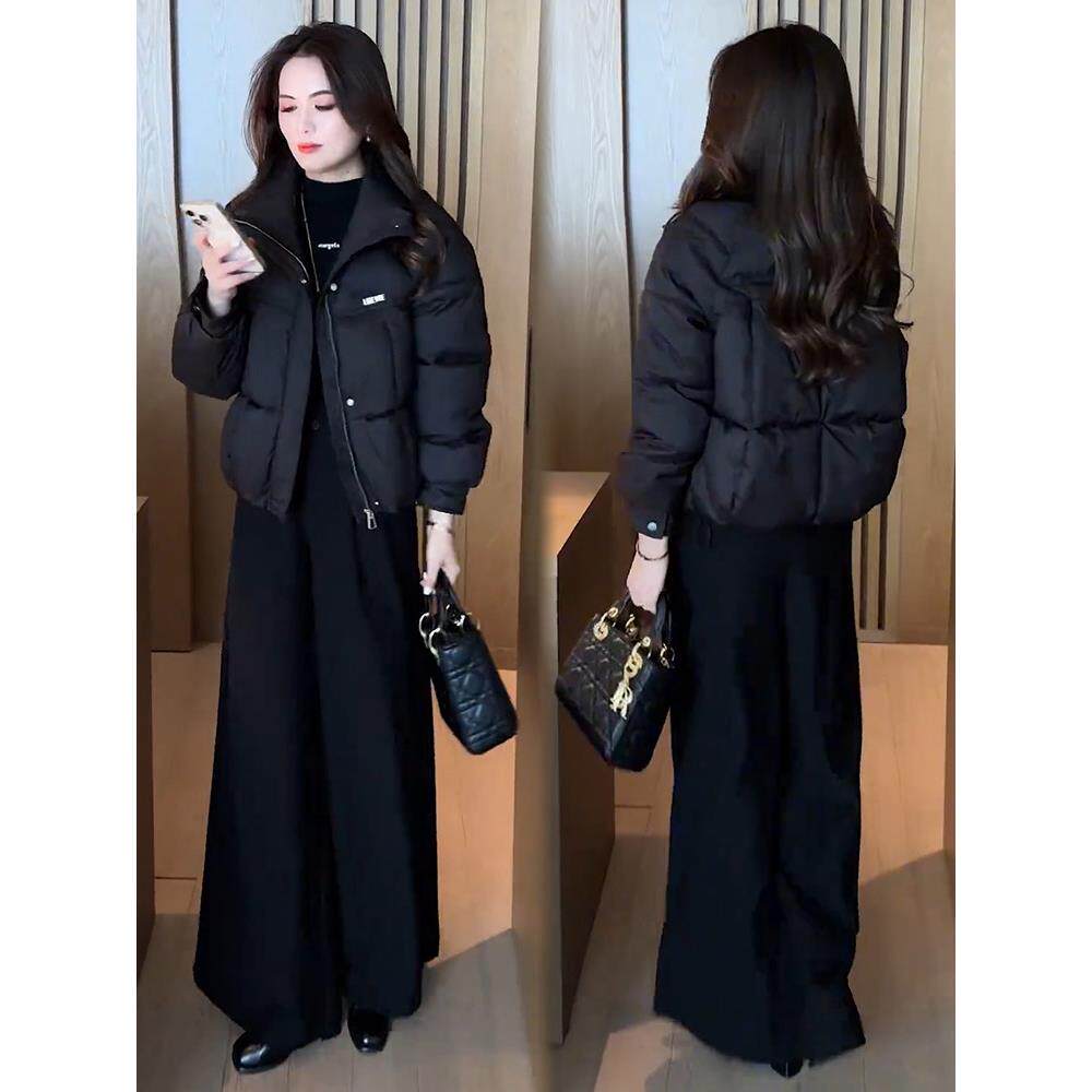 新品短款羽绒棉服女冬季新款时尚套装洋气面包服棉衣外套阔腿裤两