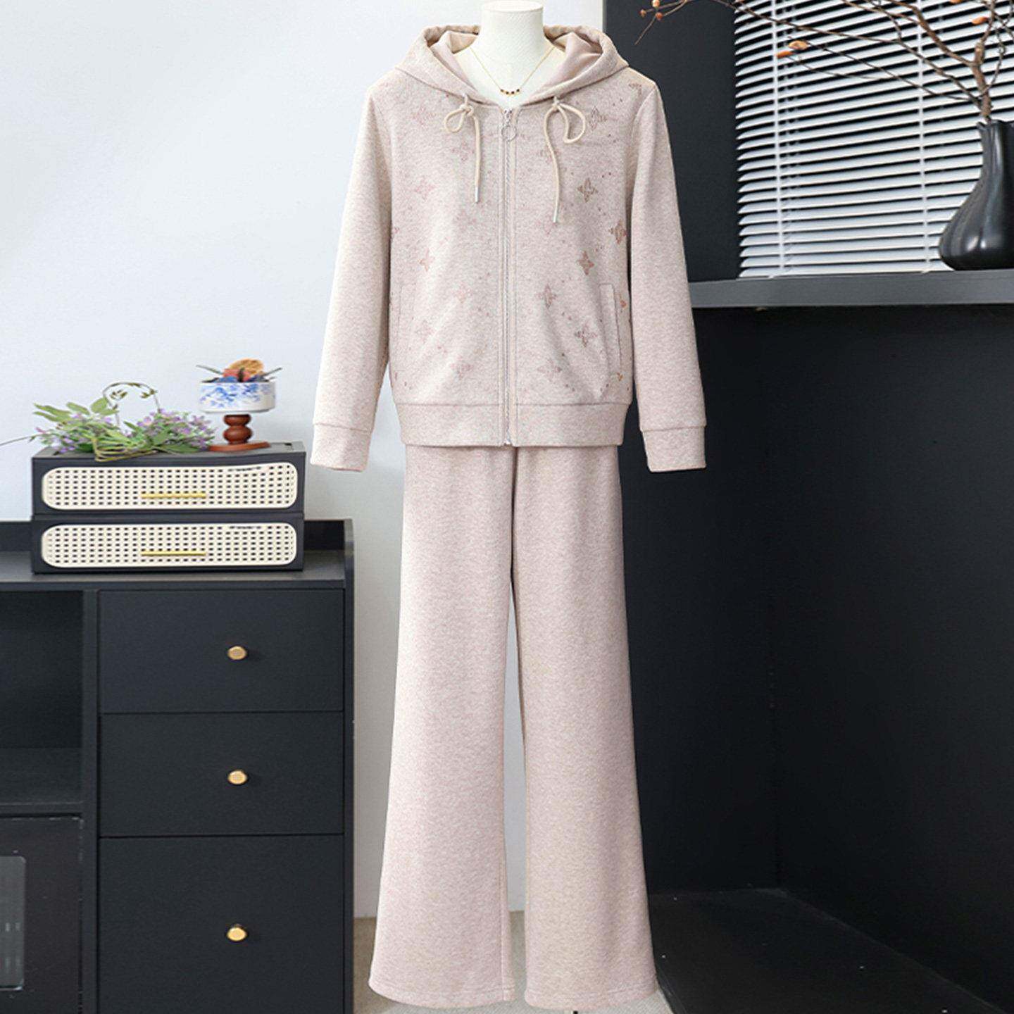 新品妈妈秋冬新款运动服套装中年女装连帽拉链卫衣外套宽松长裤两
