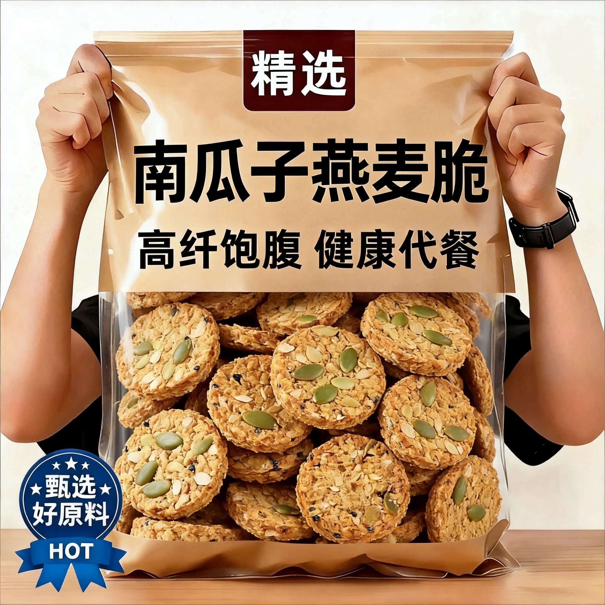农科院无糖南瓜籽燕麦脆片早餐饼干粗粮抗饿饱腹糖尿人专用旗舰店