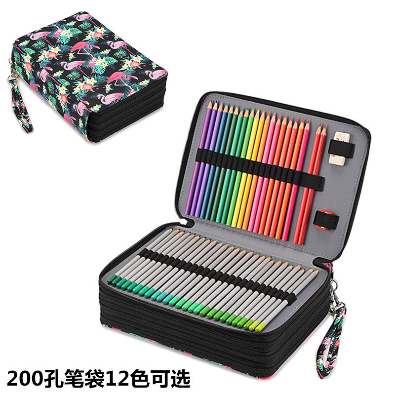 新款大容量PU铅笔袋学生文具包200孔美术绘画收纳包笔帘