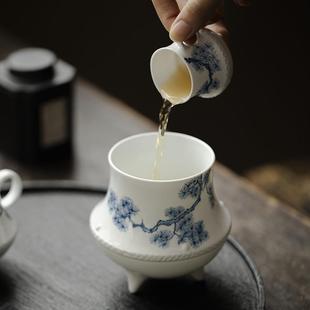 纯手绘白瓷玉泥三足水孟建水家用陶瓷茶具配件茶洗茶水茶渣缸