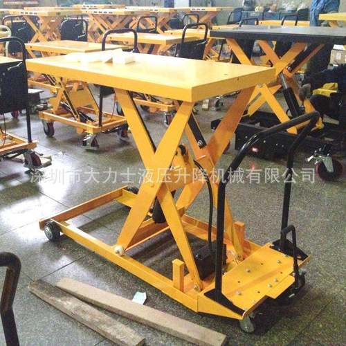 超低型手动电动剪式平台车移动式液压平台车手推脚踏式升降车