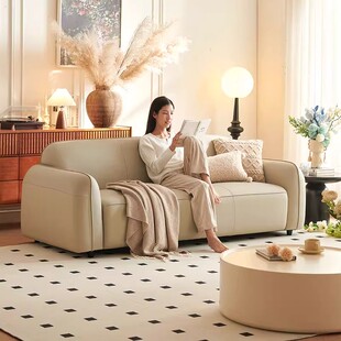 沙发轻奢高级感生态真皮沙发直排小户型沙发客厅小户型意式极简风