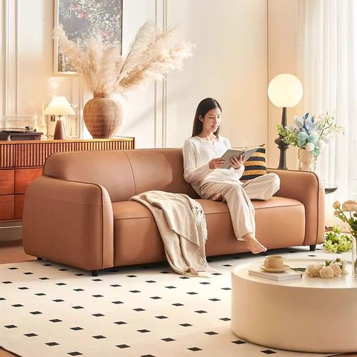 沙发轻奢高级感生态真皮沙发直排小户型沙发客厅小户型意式极简风