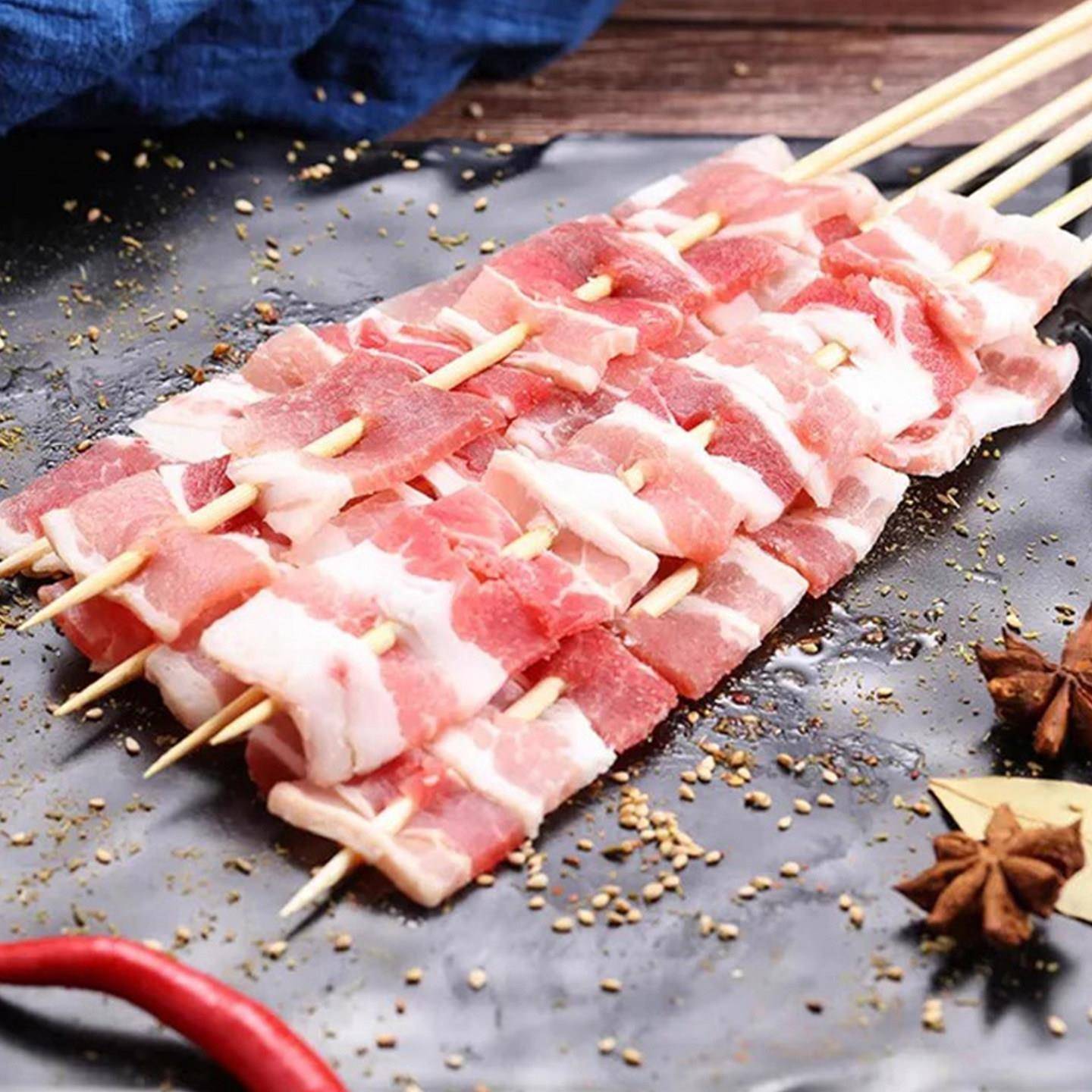 新品猪肉串五花肉串商用冷冻半成品户外烧烤油炸食材非原切烤肉串