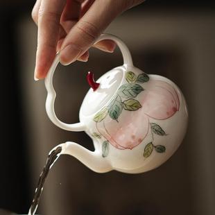 弥言纯手绘蟠桃陶瓷提梁壶创意陶瓷葫芦茶壶单壶带过滤家用功夫茶