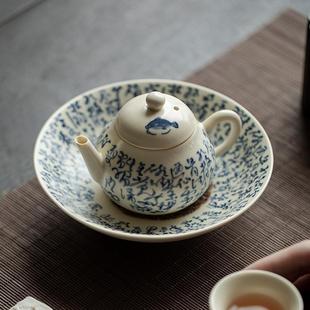 茶室苏打釉青花诗文茶壶家用手抓壶单壶带过滤纯手工陶瓷功夫茶具