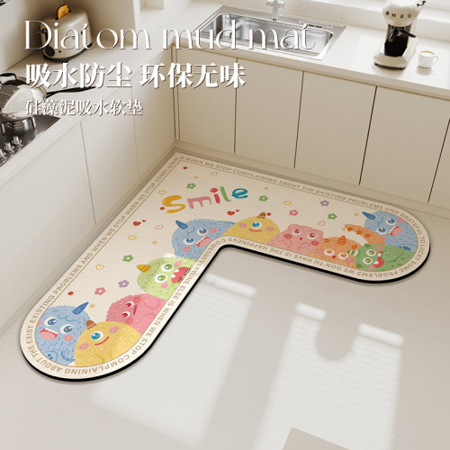 厨房吸水专用地垫心形硅藻泥防滑防F油拐角免洗地毯L型转角垫子