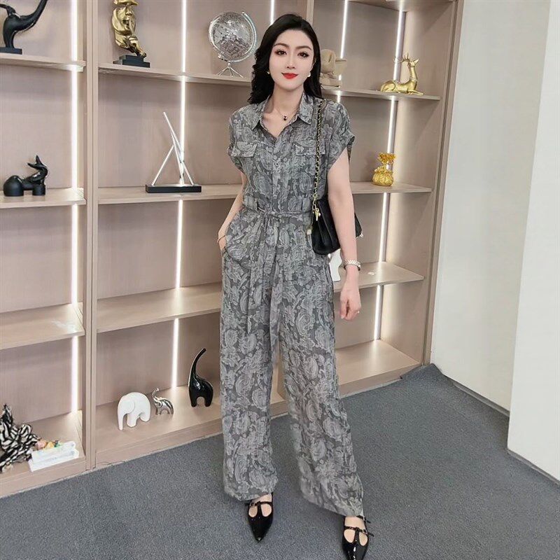 通勤休闲风气质显瘦两件套女夏季新款系带小N衫收腰阔腿裤时尚套