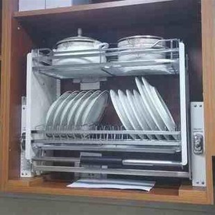 不锈钢整体厨房配件拉篮吊柜收纳升F降架厨柜下拉置物架升降橱柜