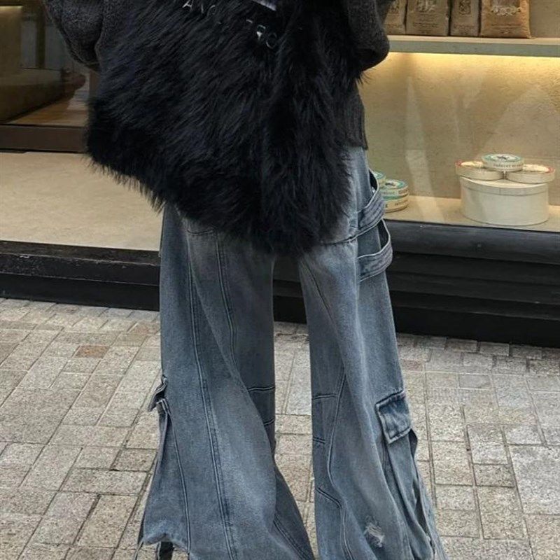 大码美式高街重工水洗o多口袋工装裤女新款辣妹解构设计感拖地长,女装/女士精品,大码裤装,淘宝优惠券,粉丝福利购,淘宝优惠卷