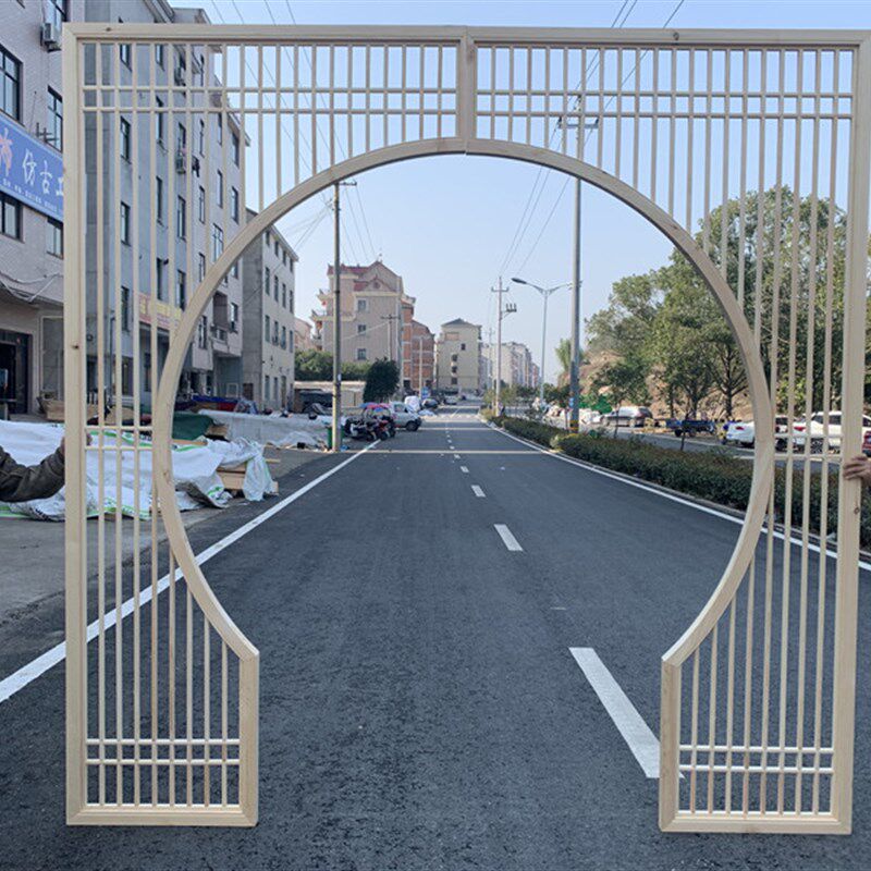 东阳木雕中式实木花格月亮门月洞门隔断玄关客厅装V饰圆洞门落地