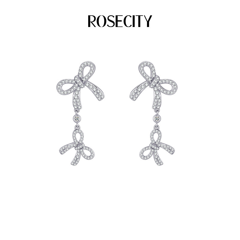 ROSECITY对影蝴蝶结耳环耳钉小众
