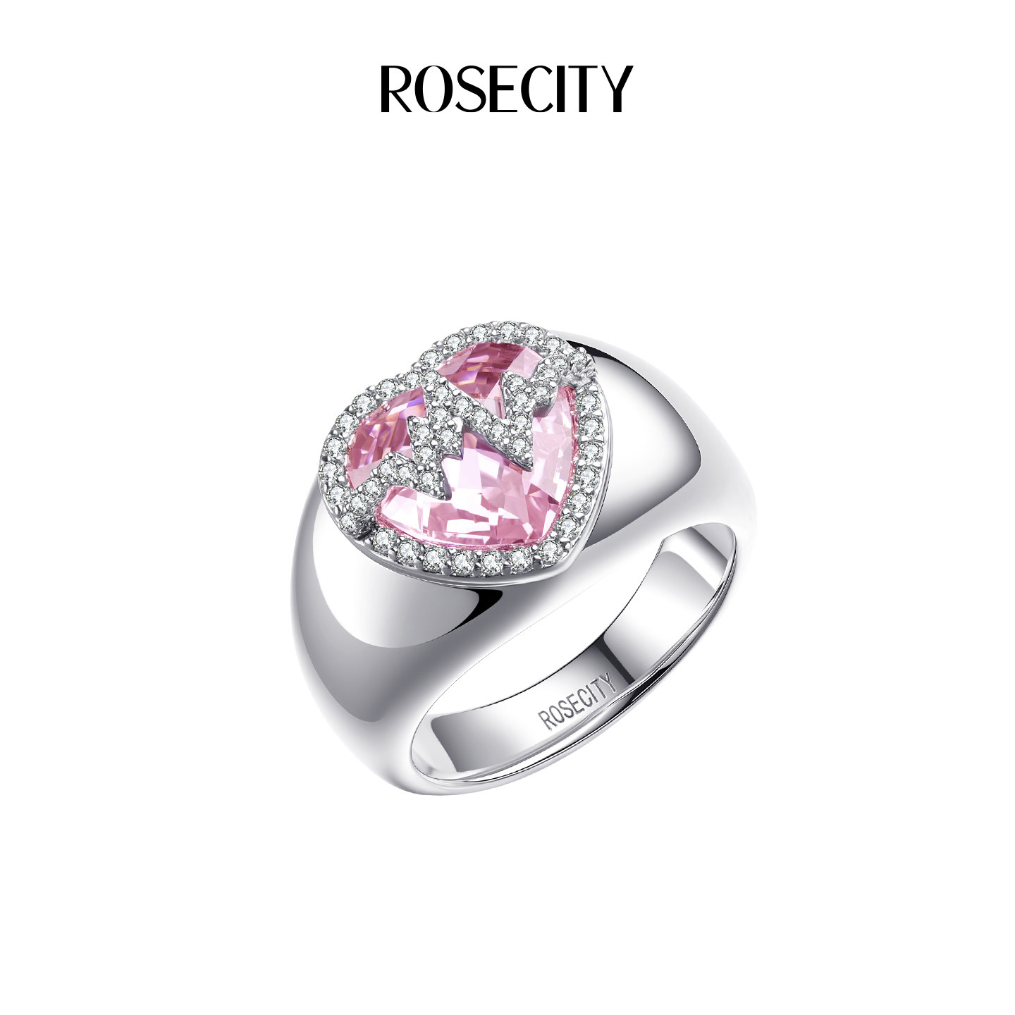 ROSECITY怦然心动粉色爱心戒指女可叠戴精致好看配饰独特节日礼物
