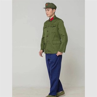 的确良65老式军套装70年代绿军衣男女知青怀旧套装干部服黄蓝涤卡