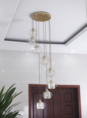 楼梯长吊灯新款轻奢水晶北欧别墅复式楼公寓旋转中空客厅loft吊灯