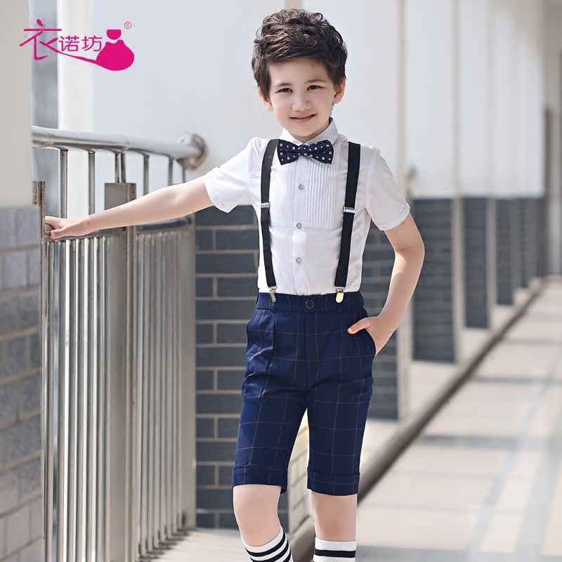 儿童西装宝宝周岁礼服小花童主持人男童钢琴演出合唱背带裤套装夏