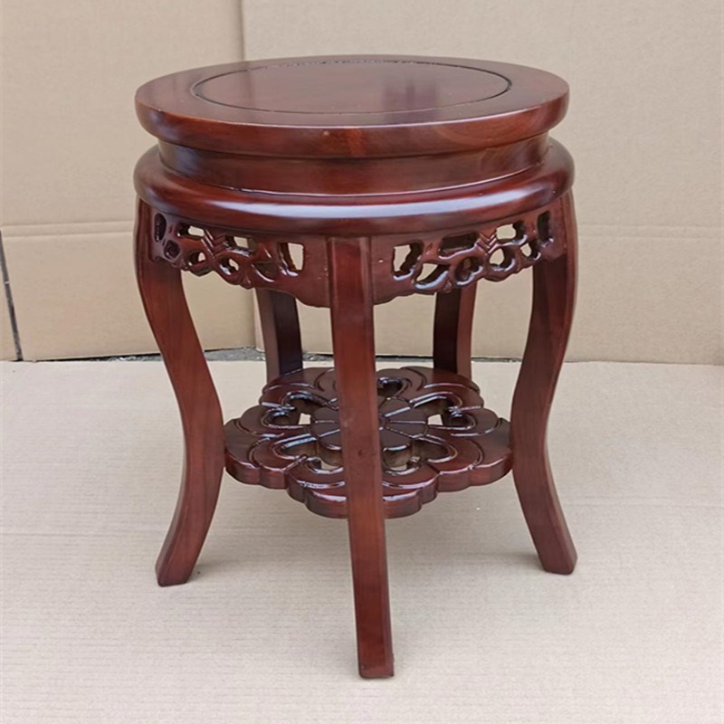 简约实木矮花架落地榆木办公室内圆鱼缸客厅单个木架酒缸花瓶底座