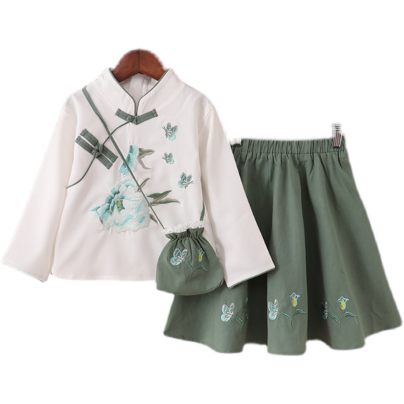 女童中国风长袖连衣裙中大童秋季洋气棉布裙子儿童冬装汉服公主裙