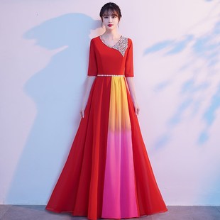 大合唱演出服女长裙大码中老年合唱服红歌团高档礼服主持指挥礼服